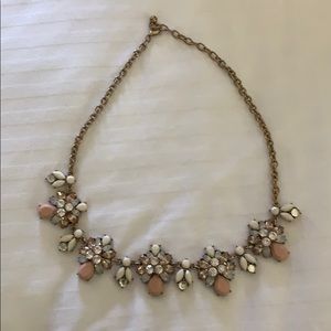Ornate Peach, White, Clear Rhinestone Necklace